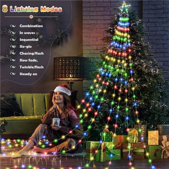 344 LEDs 11.5FT IP65 Waterproof String Lights with Star Topper, 8 Lighting Modes - Picture 2 of 6